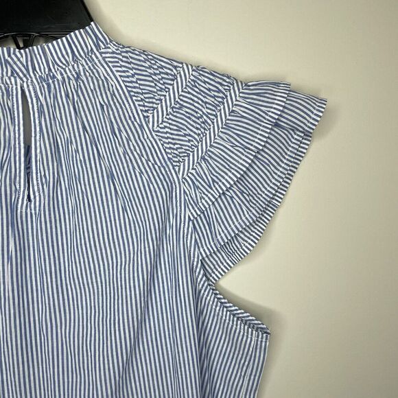 J.CREW Top Women Small Blue Striped NEW Flutter Sleeve Blouse 100% Cotton CA403 - Picture 8 of 13
